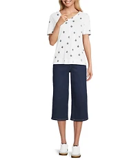 Westbound Distressed Foulard Print Short Sleeve V-Neck Top