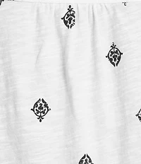 Westbound Distressed Foulard Print Short Sleeve V-Neck Top