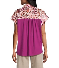Westbound Ditsy Bloom Print Button Front Tie Hem Top