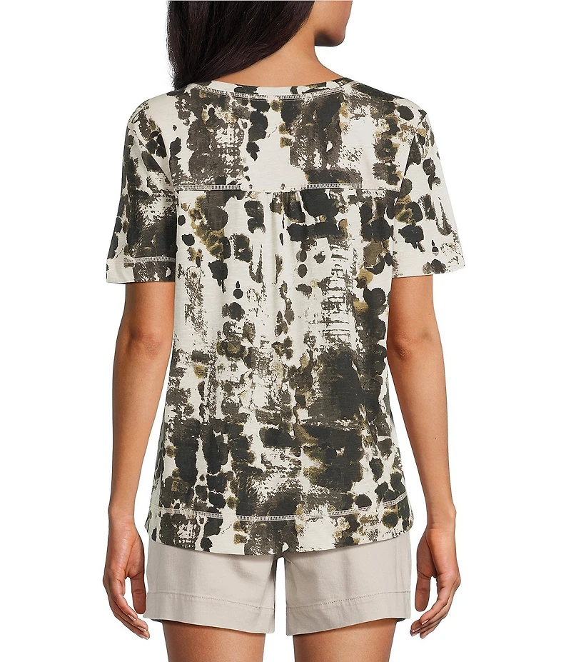Westbound Dotted Splater Print Short Sleeve V-Neck Top