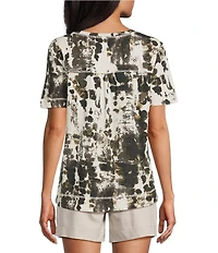 Westbound Dotted Splater Print Short Sleeve V-Neck Top
