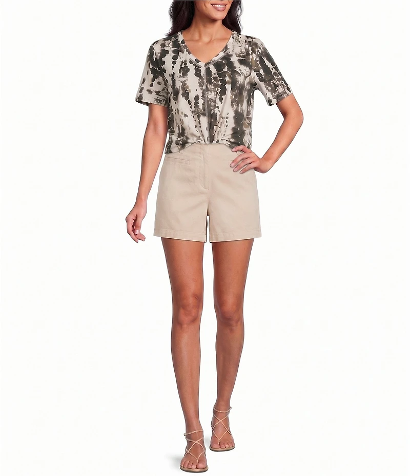 Westbound Dotted Splater Print Short Sleeve V-Neck Top