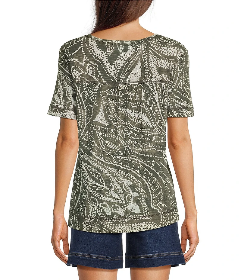 Westbound Dotted Vines Print Short Sleeve V-Neck Top