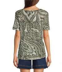 Westbound Dotted Vines Print Short Sleeve V-Neck Top
