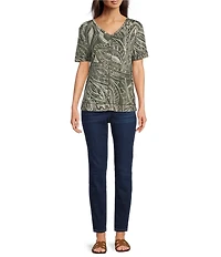 Westbound Dotted Vines Print Short Sleeve V-Neck Top