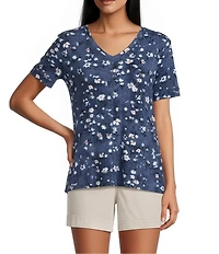 Westbound Dusty Daisy Print Short Sleeve V-Neck Top