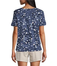 Westbound Dusty Daisy Print Short Sleeve V-Neck Top