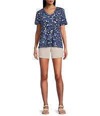 Westbound Dusty Daisy Print Short Sleeve V-Neck Top