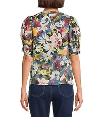 Westbound Elbow Sleeve Y-Neck Button Front Top