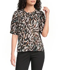 Westbound Elbow Sleeve Y-Neck Button Front Top
