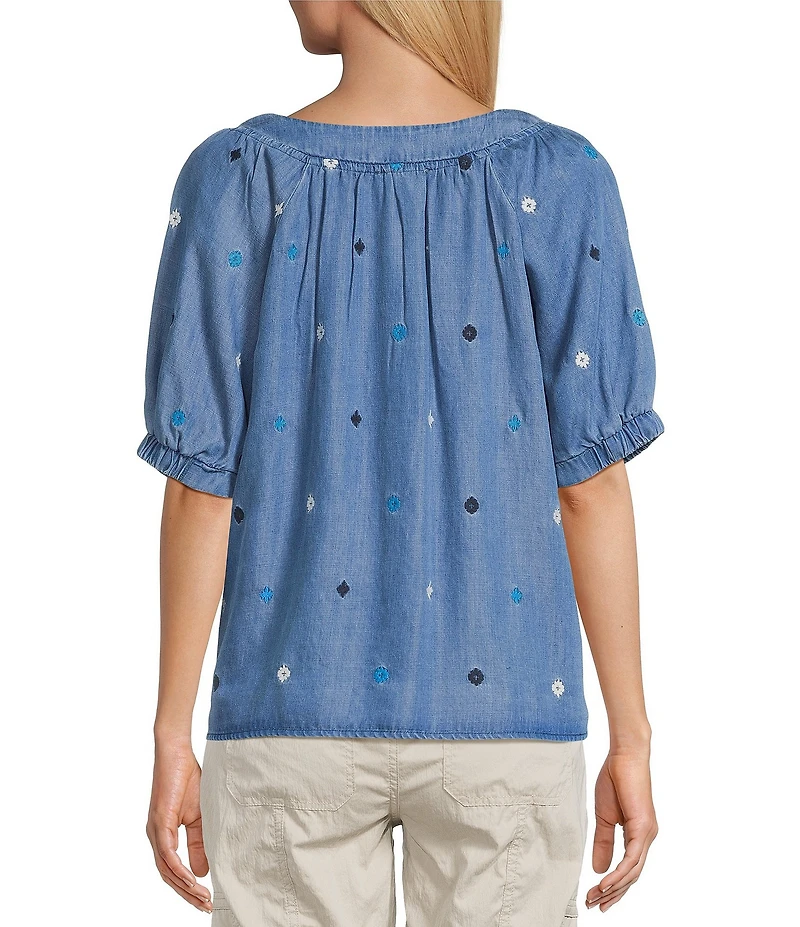 Westbound Embrodered Short Elastic Cuff Sleeve Square Neck Top