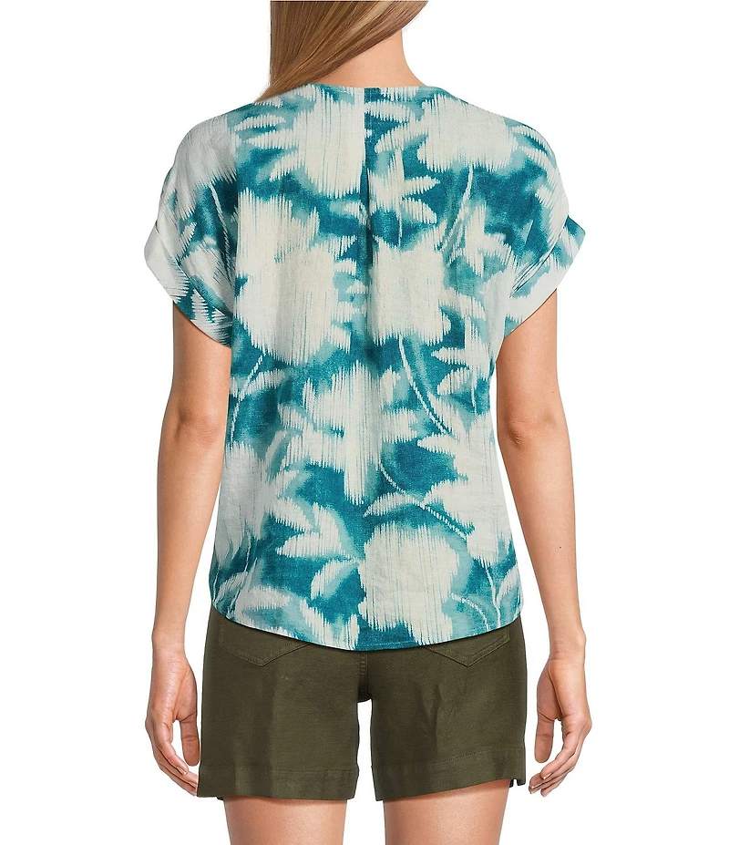 Westbound Enchanted Garden Short Sleeve V-Neck Tie Front Top