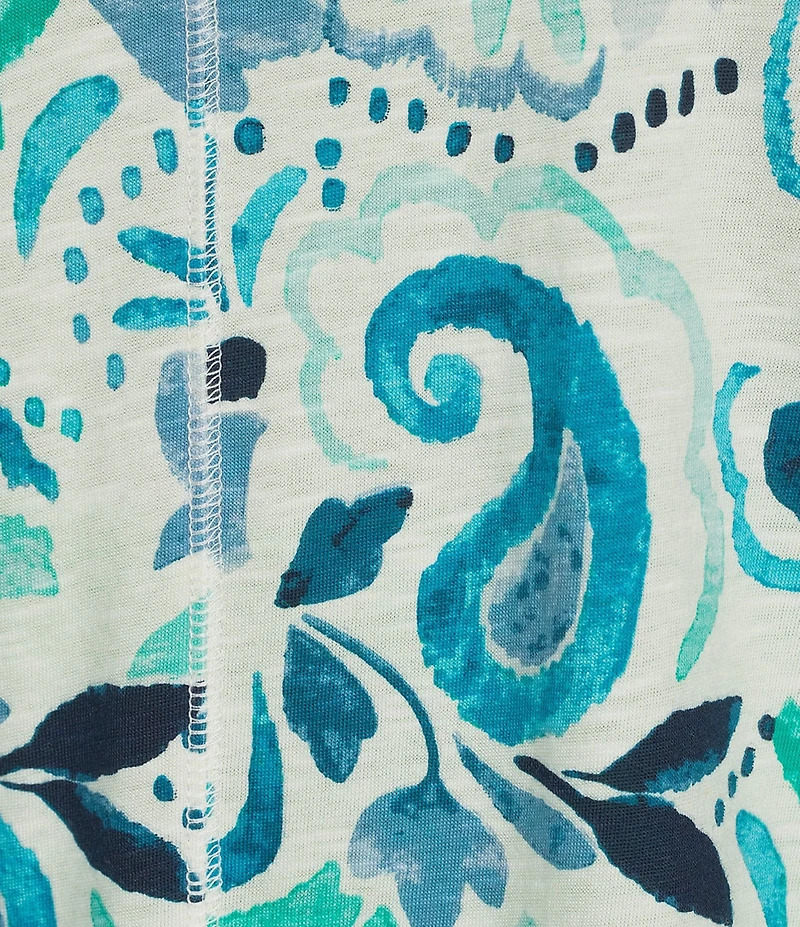 Westbound Floral Filagre Print Short Sleeve V-Neck Top