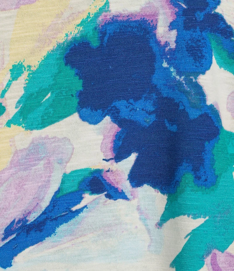 Westbound Floral Print 3/4 Sleeve Knit Crew Neck Top
