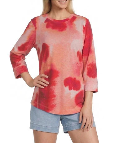 Westbound Floral Print 3/4 Sleeve Knit Crew Neck Top