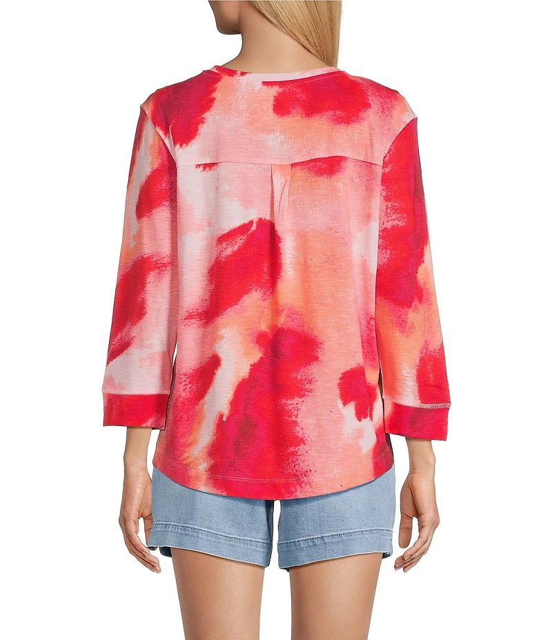 Westbound Floral Print 3/4 Sleeve Knit Crew Neck Top