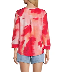 Westbound Floral Print 3/4 Sleeve Knit Crew Neck Top