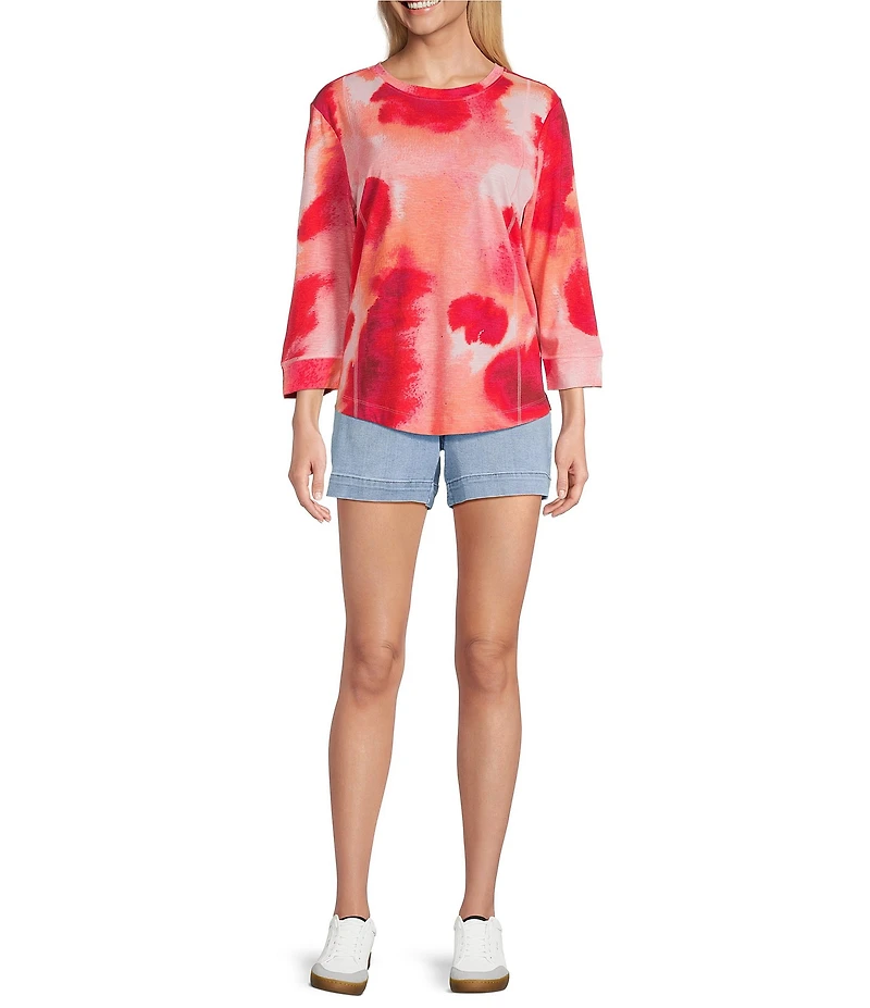 Westbound Floral Print 3/4 Sleeve Knit Crew Neck Top