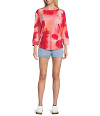 Westbound Floral Print 3/4 Sleeve Knit Crew Neck Top