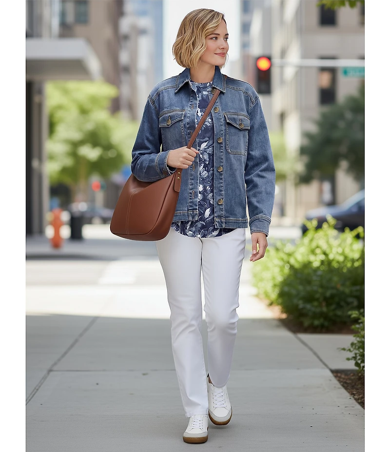 Westbound Floral Print 3/4 Sleeve Knit Crew Neck Top