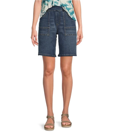 Westbound High Rise Porkchop Pockets Denim Bermuda Shorts