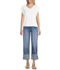 Westbound Cropped High Rise Wide Cuff Straight Leg Jeans