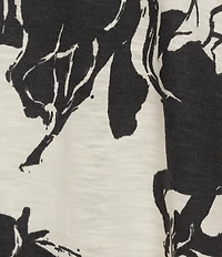 Westbound Horses Print 3/4 Sleeve Knit Crew Neck Top