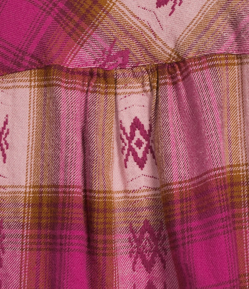 Westbound Jacquard Flannel Long Sleeve Y-Neck Button Front Top