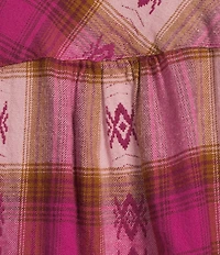 Westbound Jacquard Flannel Long Sleeve Y-Neck Button Front Top