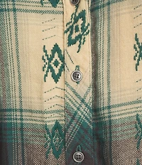 Westbound Jacquard Flannel Long Sleeve Y-Neck Button Front Top