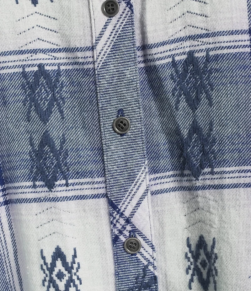 Westbound Jacquard Flannel Long Sleeve Y-Neck Button Front Top
