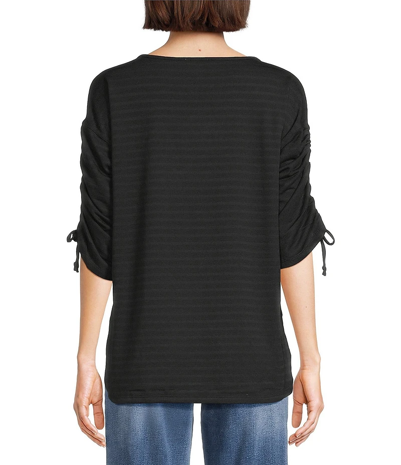 Westbound Knit 3/4 Ruched Sleeve Crew Neck Top