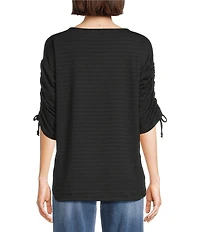 Westbound Knit 3/4 Ruched Sleeve Crew Neck Top