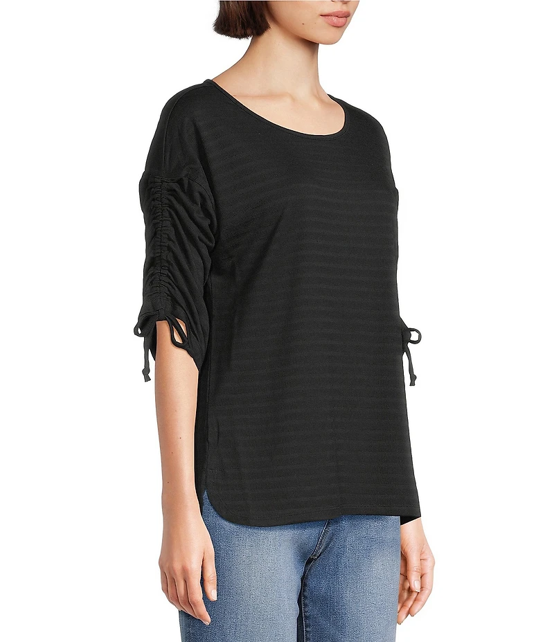 Westbound Knit 3/4 Ruched Sleeve Crew Neck Top