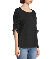 Westbound Knit 3/4 Ruched Sleeve Crew Neck Top