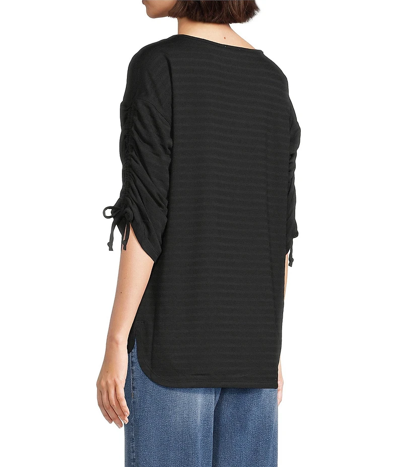 Westbound Knit 3/4 Ruched Sleeve Crew Neck Top