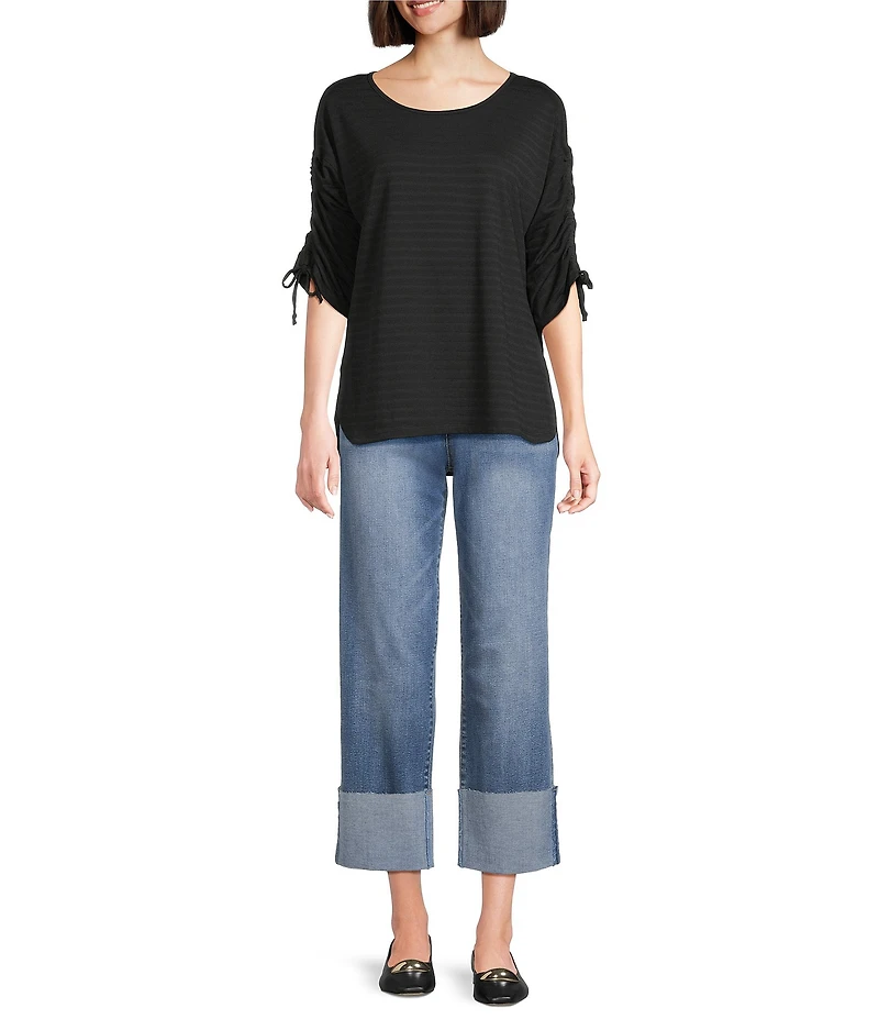 Westbound Knit 3/4 Ruched Sleeve Crew Neck Top
