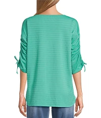 Westbound Knit 3/4 Ruched Sleeve Crew Neck Top