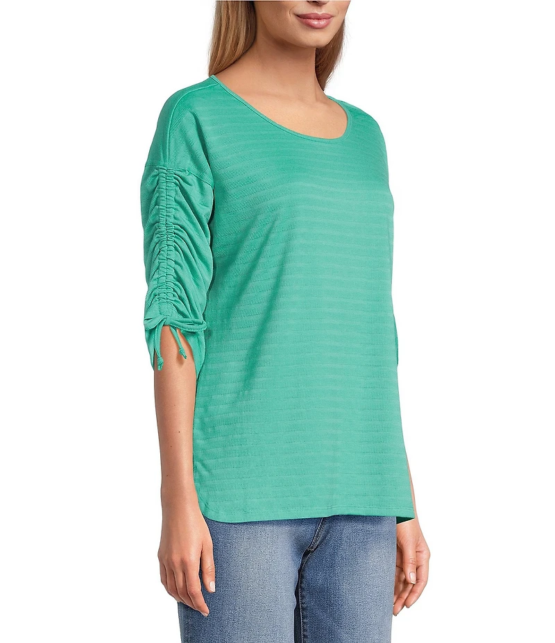 Westbound Knit 3/4 Ruched Sleeve Crew Neck Top