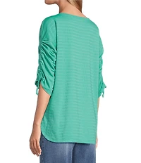 Westbound Knit 3/4 Ruched Sleeve Crew Neck Top
