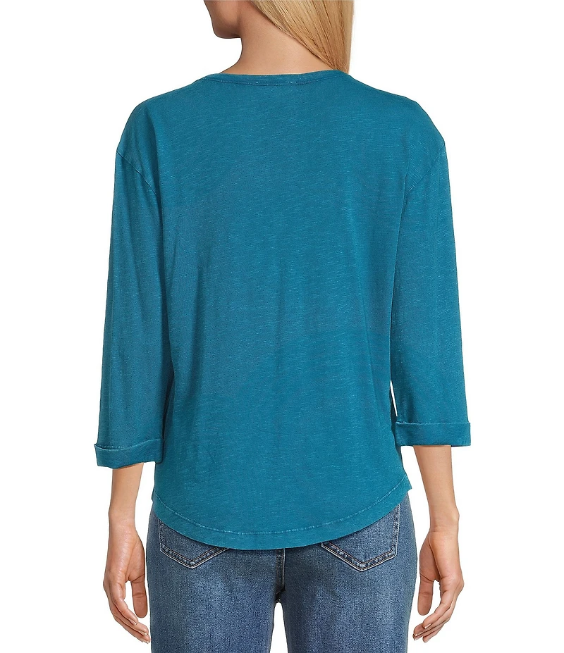 Westbound Knit 3/4 Sleeve Solid Henley Neck Top