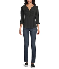 Westbound Knit 3/4 Sleeve Solid Henley Neck Top