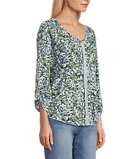 Westbound Knit Beryl Green Marker Garden 3/4 Bell Sleeve V-Neck Top