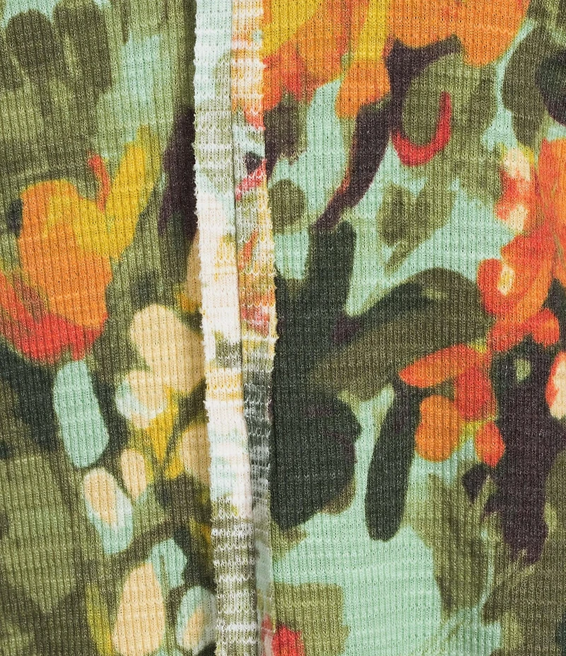 Westbound Knit Beryl Green Wild Bouquet 3/4 Bell Sleeve V-Neck Top