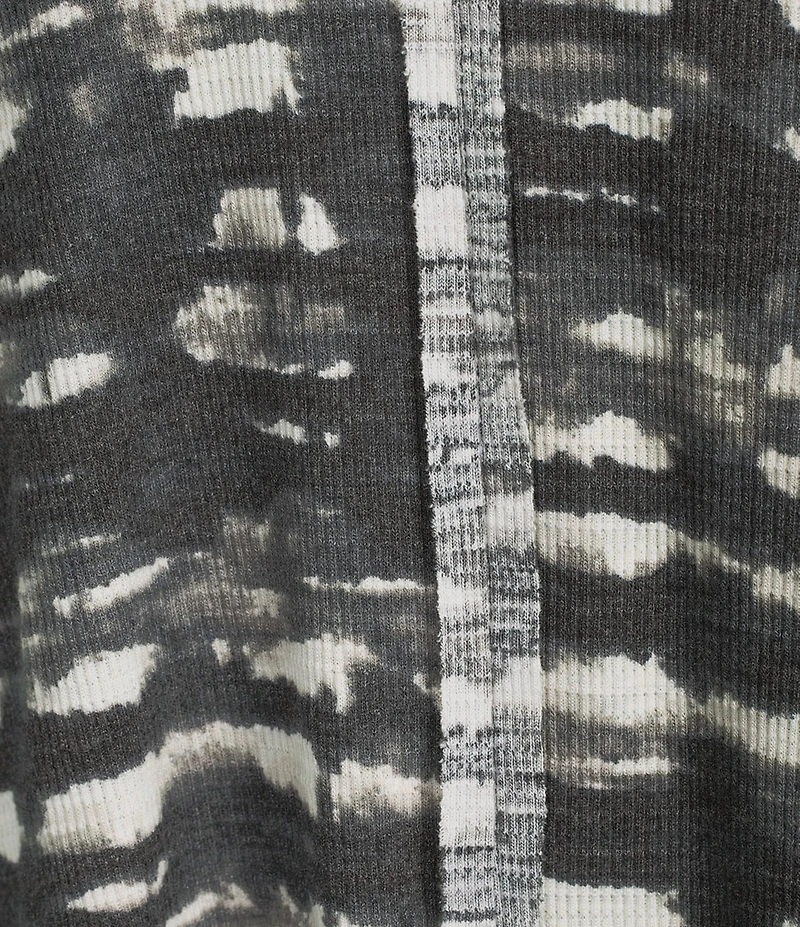 Westbound Knit Black and White Watercolor Plaid 3/4 Bell Sleeve V-Neck Top