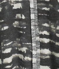 Westbound Knit Black and White Watercolor Plaid 3/4 Bell Sleeve V-Neck Top