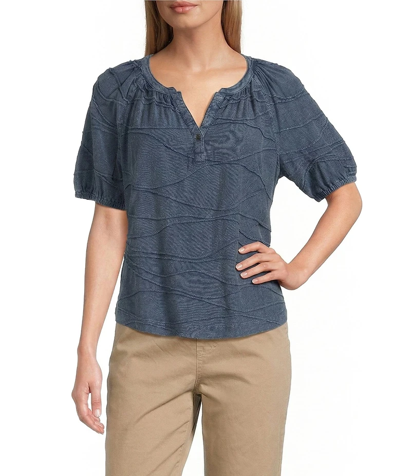 Westbound Knit Elbow Sleeve Henley Top