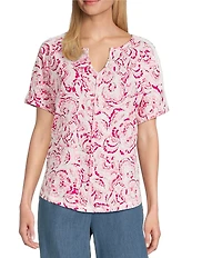 Westbound Blossom Print Knit Short Sleeve Top