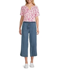 Westbound Blossom Print Knit Short Sleeve Top