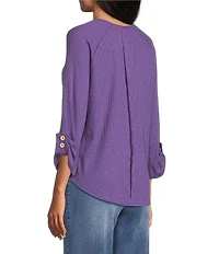 Westbound Knit Solid 3/4 Bell Sleeve V-Neck Top